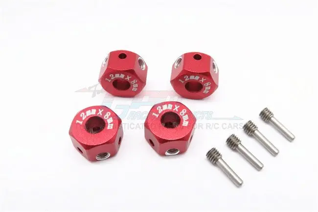 Aluminum Universal Hex Adapter 12Mmx8mm - 4Pcs Set Red 1