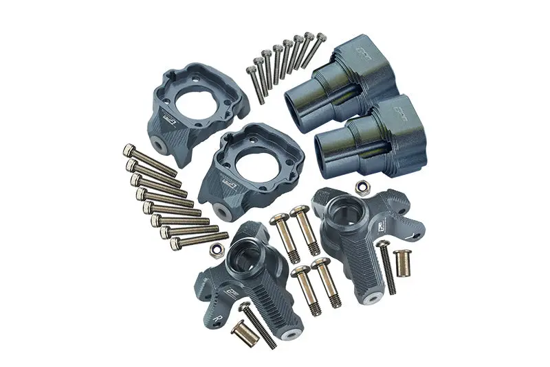 Aluminum Upgrade Combo D (Front C-Hubs + F&R Knuckle Arms) For Losi 1:8 Lmt 4Wd Solid Axle Monster Truck Los04022 / Mega Truck Brushless Los04024 / Grave Digger / Sonuva Digger Los04021 - Gray Silver 1