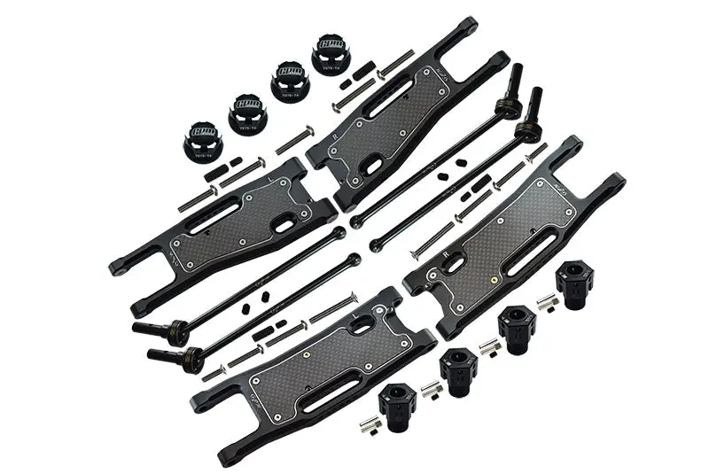 Aluminum Upgrade Combo Set C (F&R Lower Arms With Dust-Proof Plate + Hex Adapters + Wheel Lock + F&R Cvd Drive Shaft) For Traxxas 1/8 4Wd Sledge Monster Truck 95076-4 - Black 1