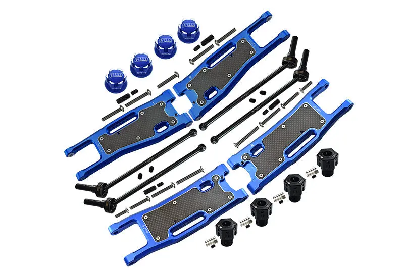 Aluminum Upgrade Combo Set C (F&R Lower Arms With Dust-Proof Plate + Hex Adapters + Wheel Lock + F&R Cvd Drive Shaft) For Traxxas 1/8 4Wd Sledge Monster Truck 95076-4 - Blue 1