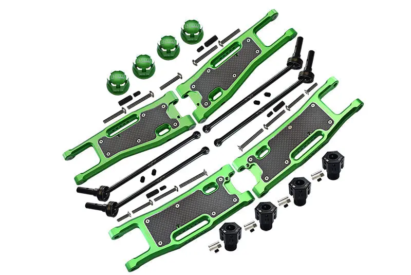 Aluminum Upgrade Combo Set C (F&R Lower Arms With Dust-Proof Plate + Hex Adapters + Wheel Lock + F&R Cvd Drive Shaft) For Traxxas 1/8 4Wd Sledge Monster Truck 95076-4 - Green 1