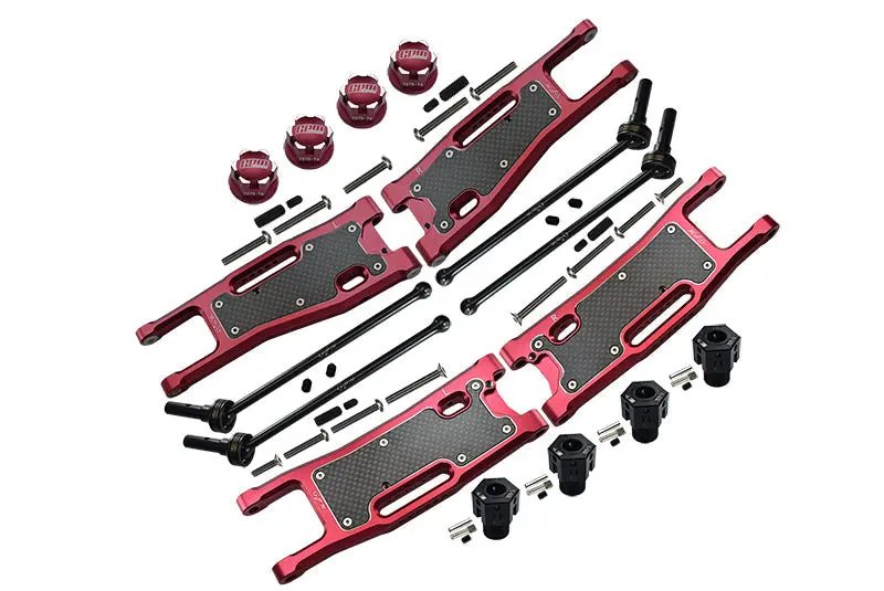 Aluminum Upgrade Combo Set C (F&R Lower Arms With Dust-Proof Plate + Hex Adapters + Wheel Lock + F&R Cvd Drive Shaft) For Traxxas 1/8 4Wd Sledge Monster Truck 95076-4 - Red 1