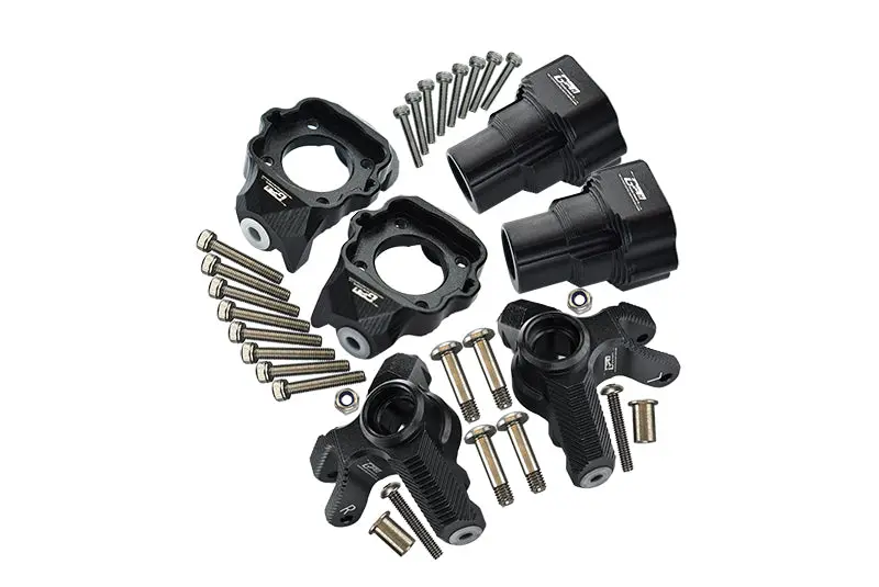 Aluminum Upgrade Combo Set D (Front C-Hubs + F&R Knuckle Arms) For Losi 1:8 Lmt 4Wd Solid Axle Monster Truck Los04022 / Mega Truck Brushless Los04024 / Grave Digger / Son-Uva Digger Los04021 - Black 1