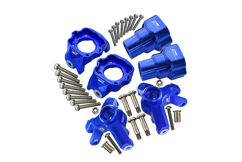Aluminum Upgrade Combo Set D (Front C-Hubs + F&R Knuckle Arms) For Losi 1:8 Lmt 4Wd Solid Axle Monster Truck Los04022 / Mega Truck Brushless Los04024 / Grave Digger / Son-Uva Digger Los04021 - Blue 1