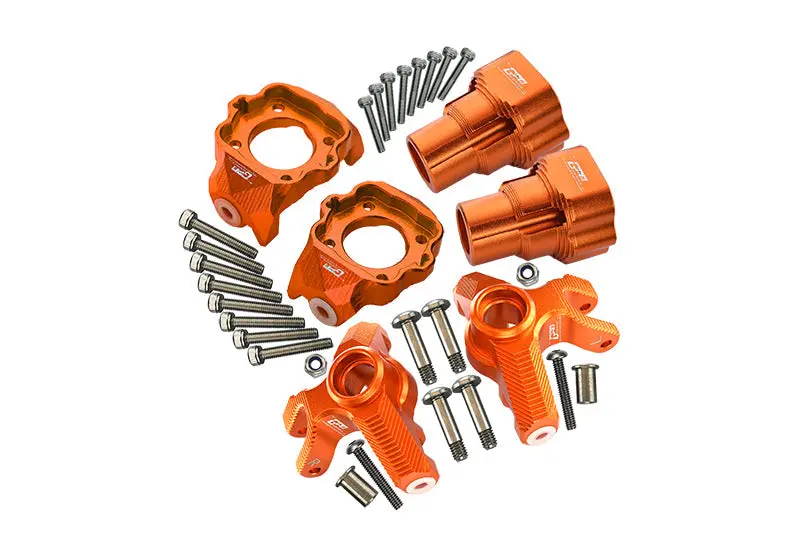 Aluminum Upgrade Combo Set D (Front C-Hubs + F&R Knuckle Arms) For Losi 1:8 Lmt 4Wd Solid Axle Monster Truck Los04022 / Mega Truck Brushless Los04024 / Grave Digger / Son-Uva Digger Los04021 - Orange 1
