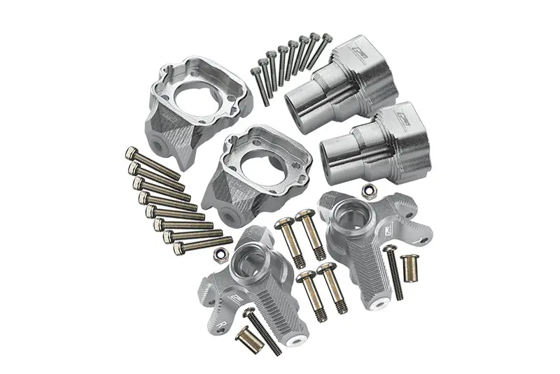 Aluminum Upgrade Combo Set D (Front C-Hubs + F&R Knuckle Arms) For Losi 1:8 Lmt 4Wd Solid Axle Monster Truck Los04022 / Mega Truck Brushless Los04024 / Grave Digger / Son-Uva Digger Los04021 - Silver 1