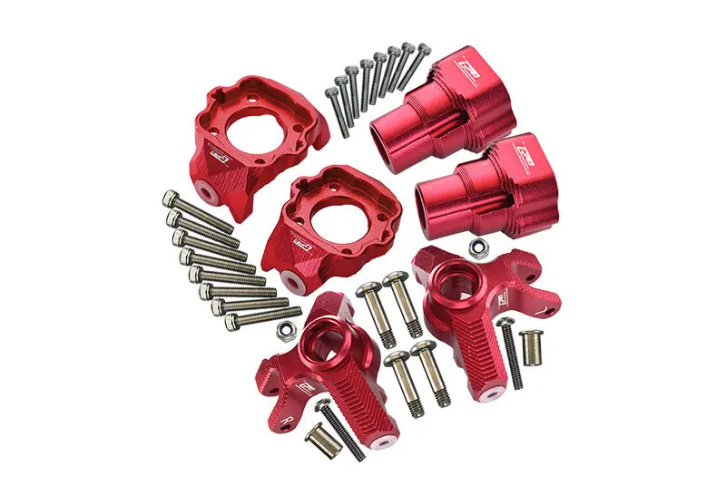 Aluminum Upgrade Combo Set D (Front C-Hubs + F&R Knuckle Arms) For Losi 1:8 Lmt 4Wd Solid Axle Monster Truck Los04022 / Mega Truck Brushless Los04024 / Lmt Grave Digger / Son-Uva Digger Los04021 - Red 1