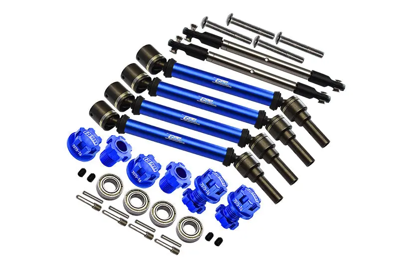 Aluminum Upgrade Combo Set Suitable For +20Mm Widening Kit (Cvd Drive Shaft + Hex Adapter + Wheel Lock + Front Steering Tie Rod) For Traxxas 1:10 4Wd Maxx 89076-4 / 4Wd Maxx With Widemaxx 89086-4 - Blue 1