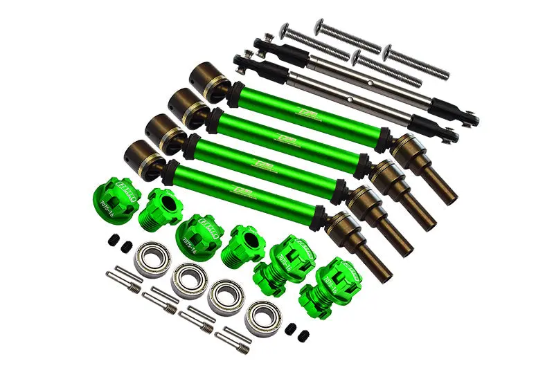 Aluminum Upgrade Combo Set Suitable For +20Mm Widening Kit (Cvd Drive Shaft + Hex Adapter + Wheel Lock + Front Steering Tie Rod) For Traxxas 1:10 4Wd Maxx 89076-4 / 4Wd Maxx With Widemaxx 89086-4 - Green 1