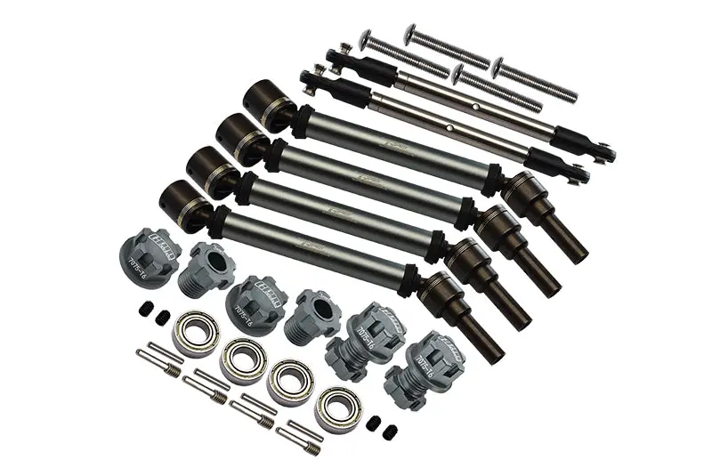 Aluminum Upgrade Combo Set Suitable For +20Mm Widening Kit (Cvd Drive Shaft + Hex Adapter + Wheel Lock + Front Steering Tie Rod) For Traxxas 1:10 4Wd Maxx 89076-4 / 4Wd Maxx With Widemaxx 89086-4 - Gray Silver 1