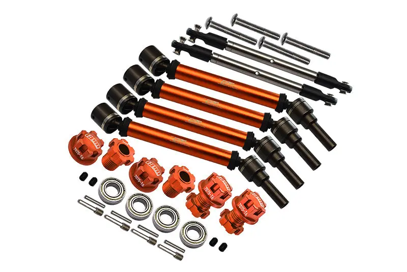 Aluminum Upgrade Combo Set Suitable For +20Mm Widening Kit (Cvd Drive Shaft + Hex Adapter + Wheel Lock + Front Steering Tie Rod) For Traxxas 1:10 4Wd Maxx 89076-4 / 4Wd Maxx With Widemaxx 89086-4 - Orange 1
