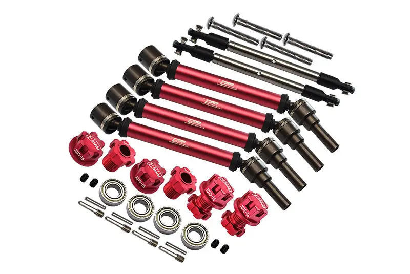 Aluminum Upgrade Combo Set Suitable For +20Mm Widening Kit (Cvd Drive Shaft + Hex Adapter + Wheel Lock + Front Steering Tie Rod) For Traxxas 1:10 4Wd Maxx 89076-4 / 4Wd Maxx With Widemaxx 89086-4 - Red 1
