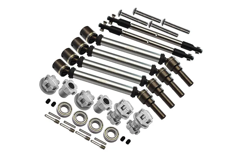 Aluminum Upgrade Combo Set Suitable For +20Mm Widening Kit (Cvd Drive Shaft + Hex Adapter + Wheel Lock + Front Steering Tie Rod) For Traxxas 1:10 4Wd Maxx 89076-4 / 4Wd Maxx With Widemaxx 89086-4 - Silver 1