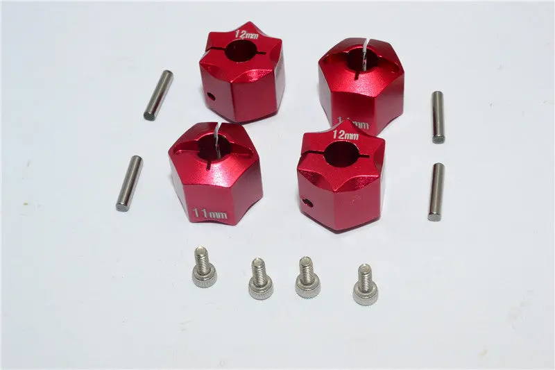 Aluminum Wheel Hex Adapter 12Mmx11mm - 4Pcs Set Red 1