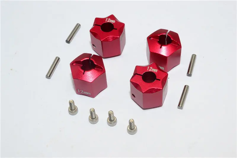 Aluminum Wheel Hex Adapter 12Mmx12mm - 4Pcs Set Red 1