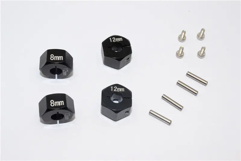 Aluminum Wheel Hex Adapter 12Mmx8mm - 4Pcs Set Black 1