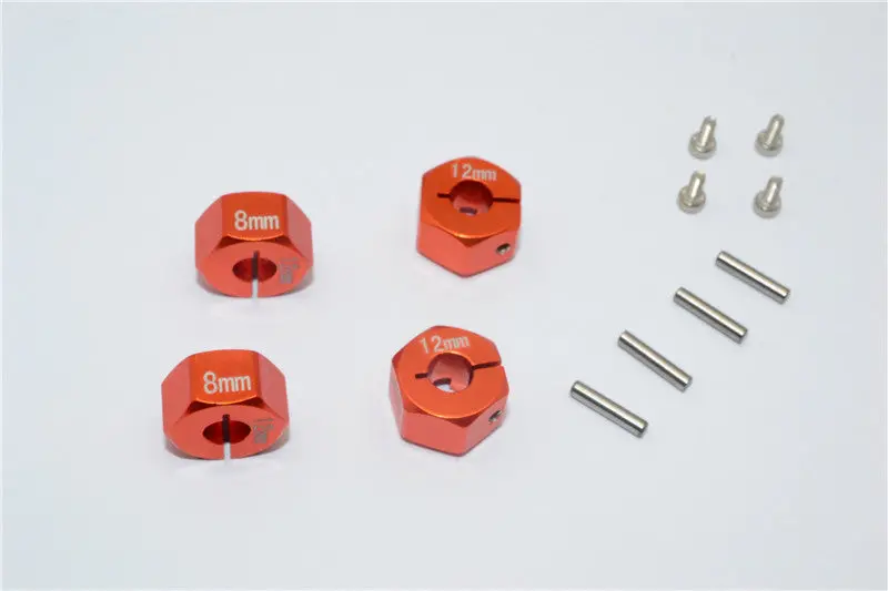 Aluminum Wheel Hex Adapter 12Mmx8mm - 4Pcs Set Orange 1