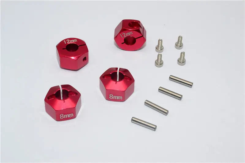 Aluminum Wheel Hex Adapter 12Mmx8mm - 4Pcs Set Red 1
