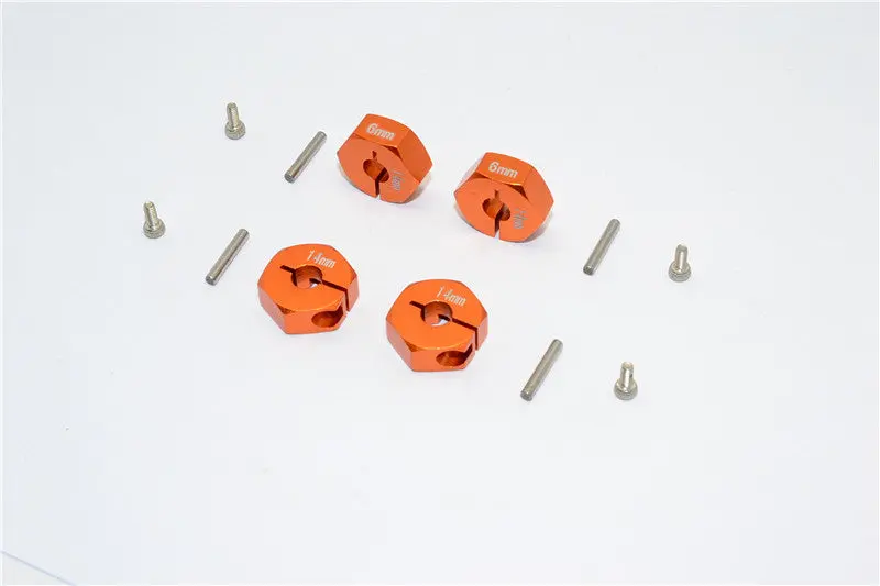 Aluminum Wheel Hex Adapter 14Mmx6mm - 4Pcs Set Orange 1