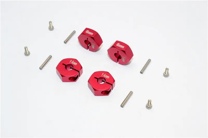 Aluminum Wheel Hex Adapter 14Mmx6mm - 4Pcs Set Red 1