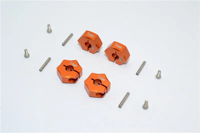 Aluminum Wheel Hex Adapter 14Mmx7mm - 4Pcs Set Orange 1