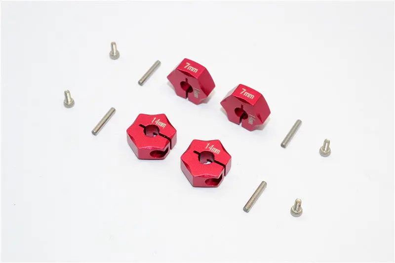 Aluminum Wheel Hex Adapter 14Mmx7mm - 4Pcs Set Red 1