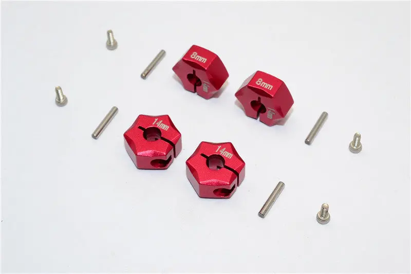 Aluminum Wheel Hex Adapter 14Mmx8mm - 4Pcs Set Red 1