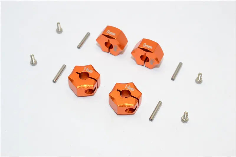 Aluminum Wheel Hex Adapter 14Mmx9mm - 4Pcs Set Orange 1