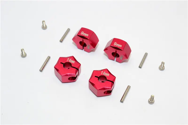 Aluminum Wheel Hex Adapter 14Mmx9mm - 4Pcs Set Red 1
