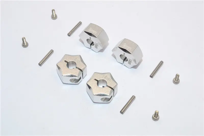 Aluminum Wheel Hex Adapter 14Mmx9mm - 4Pcs Set Silver 1