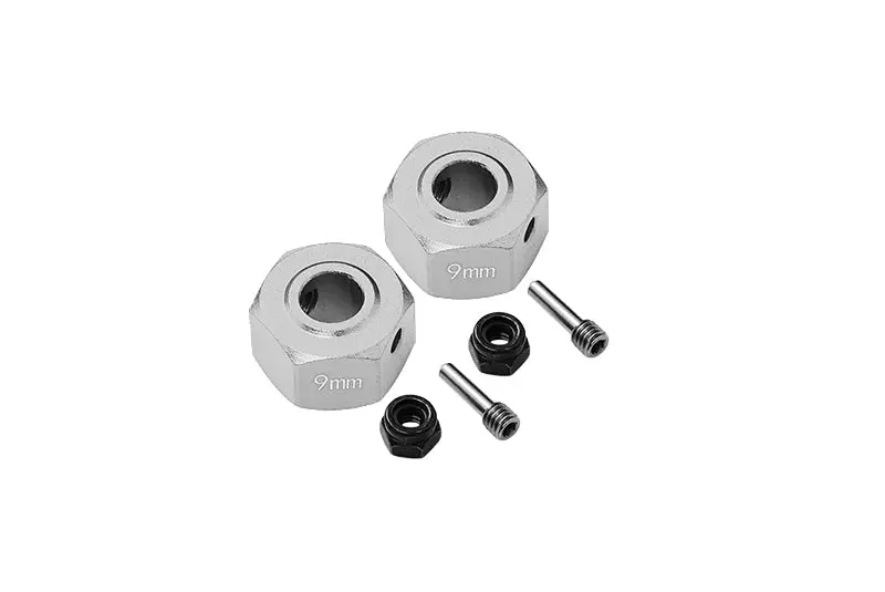 Aluminum Wheel Hex Adapters 9Mm For Arrma 1:10 Granite / Big Rock 3S / Big Rock V3 3S / Vorteks 3S / 1:8 Vendetta 3S - 1Pr Set Gray Silver 1