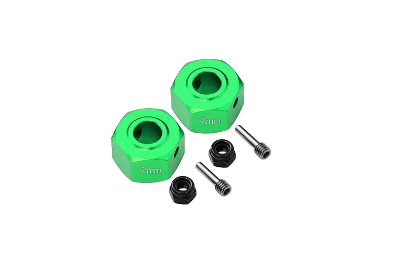 Aluminum Wheel Hex Adapters 9Mm For Arrma 1:10 Granite / Big Rock 3S / Big Rock V3 3S / Vorteks 3S / 1:8 Vendetta 3S - 1Pr Set Green 1
