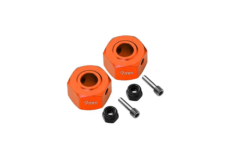 Aluminum Wheel Hex Adapters 9Mm For Arrma 1:10 Granite / Big Rock 3S / Big Rock V3 3S / Vorteks 3S / 1:8 Vendetta 3S - 1Pr Set Orange 1