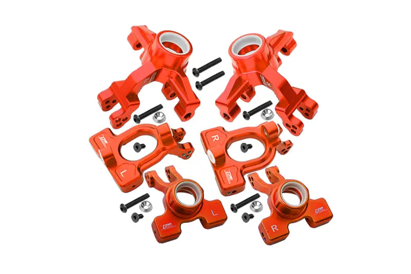 Arrma 1/10 Kraton 4S Blx Aluminum Front C-Hubs + Front & Rear Knuckle Arms - 20Pc Set Orange 1