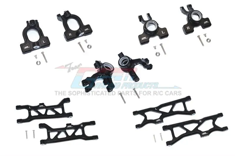 Arrma 1/10 Kraton 4S Blx Aluminum Front C-Hubs + Front & Rear Knuckle Arms + Front & Rear Lower Arms - 28Pc Set Black 1