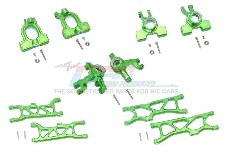 Arrma 1/10 Kraton 4S Blx Aluminum Front C-Hubs + Front & Rear Knuckle Arms + Front & Rear Lower Arms - 28Pc Set Green 1