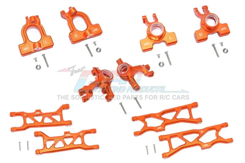 Arrma 1/10 Kraton 4S Blx Aluminum Front C-Hubs + Front & Rear Knuckle Arms + Front & Rear Lower Arms - 28Pc Set Orange 1