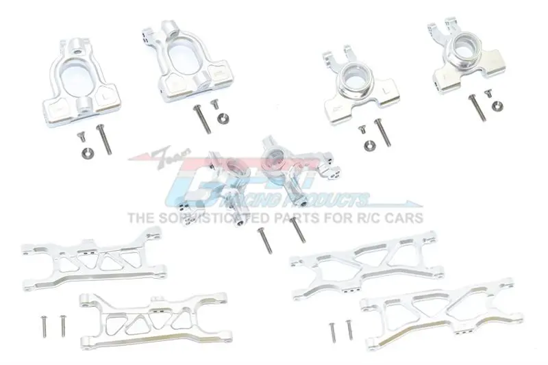Arrma 1/10 Kraton 4S Blx Aluminum Front C-Hubs + Front & Rear Knuckle Arms + Front & Rear Lower Arms - 28Pc Set Silver 1