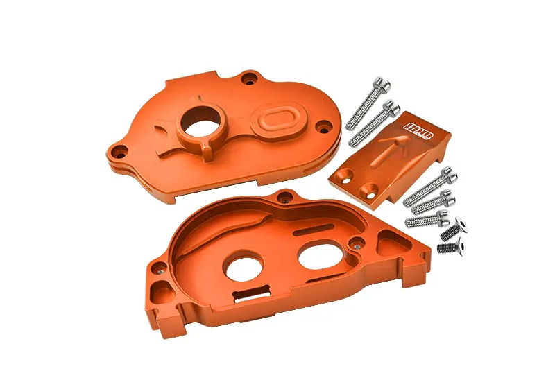 Arrma 1:10 Kraton 4S Blx / Senton 3S Blx Aluminum Rear Gear Protection Motor Mount - 10Pc Set Orange 1