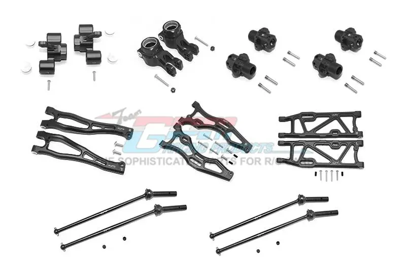 Arrma Kraton / Outcast / Notorious 6S Blx Aluminum F Upper + Lower Arms, R Lower Arms, F+R Knuckle Arms, Cvd Drive Shaft, 13Mm Hex - Combo Pack 56Pc Set Black 1