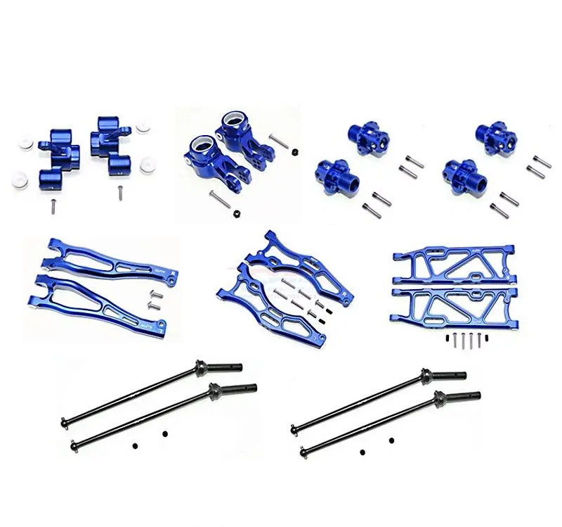 Arrma Kraton / Outcast / Notorious 6S Blx Aluminum F Upper + Lower Arms, R Lower Arms, F+R Knuckle Arms, Cvd Drive Shaft, 13Mm Hex - Combo Pack 56Pc Set Blue 1