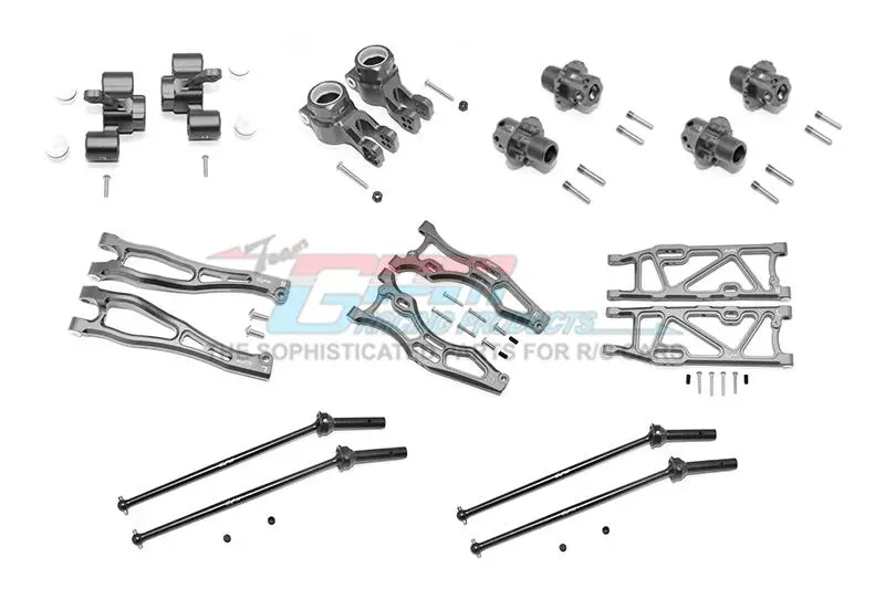 Arrma Kraton / Outcast / Notorious 6S Blx Aluminum F Upper + Lower Arms, R Lower Arms, F+R Knuckle Arms, Cvd Drive Shaft, 13Mm Hex - Combo Pack 56Pc Set Gray Silver 1