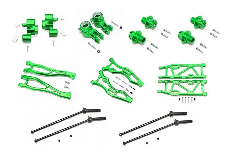 Arrma Kraton / Outcast / Notorious 6S Blx Aluminum F Upper + Lower Arms, R Lower Arms, F+R Knuckle Arms, Cvd Drive Shaft, 13Mm Hex - Combo Pack 56Pc Set Green 1