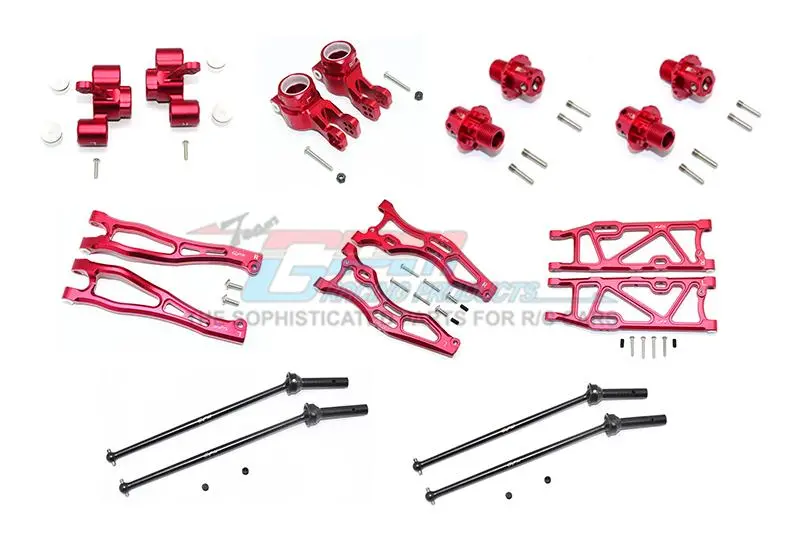 Arrma Kraton / Outcast / Notorious 6S Blx Aluminum F Upper + Lower Arms, R Lower Arms, F+R Knuckle Arms, Cvd Drive Shaft, 13Mm Hex - Combo Pack 56Pc Set Red 1