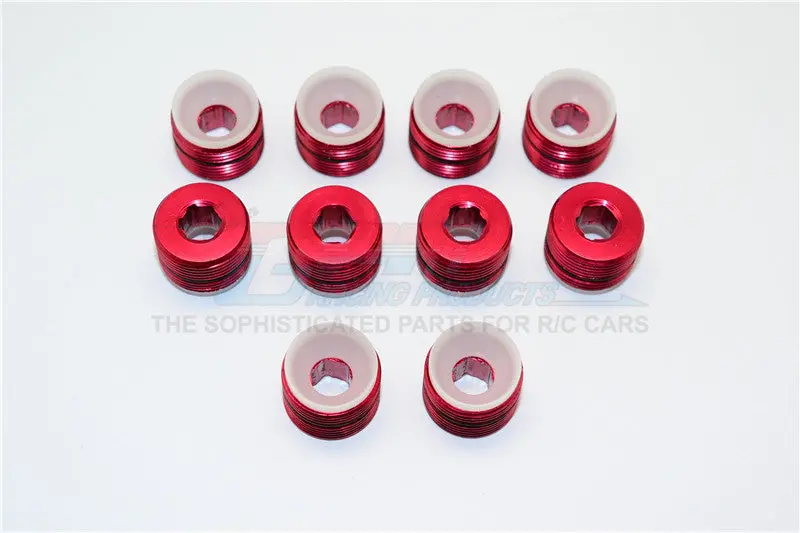 Arrma Nero 6S Blx (Ar106009, Ar106011) & Fazon 6S Blx (Ar106020) Aluminum + Delrin Collars For Gpm Front/Rear Knuckle Arms Item#Man021/Man022 - 10Pcs Set Red 1
