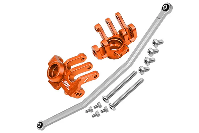 Axial 1/10 Rbx10 Ryft 4Wd Rock Bouncer Axi03005 Aluminum Front Knuckle Arm With Steering Rod - 13Pc Set Orange 1
