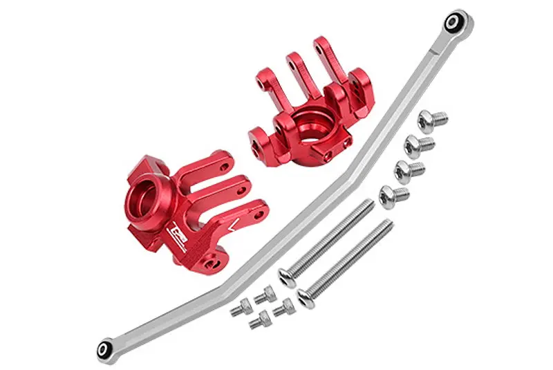 Axial 1/10 Rbx10 Ryft 4Wd Rock Bouncer Axi03005 Aluminum Front Knuckle Arm With Steering Rod - 13Pc Set Red 1