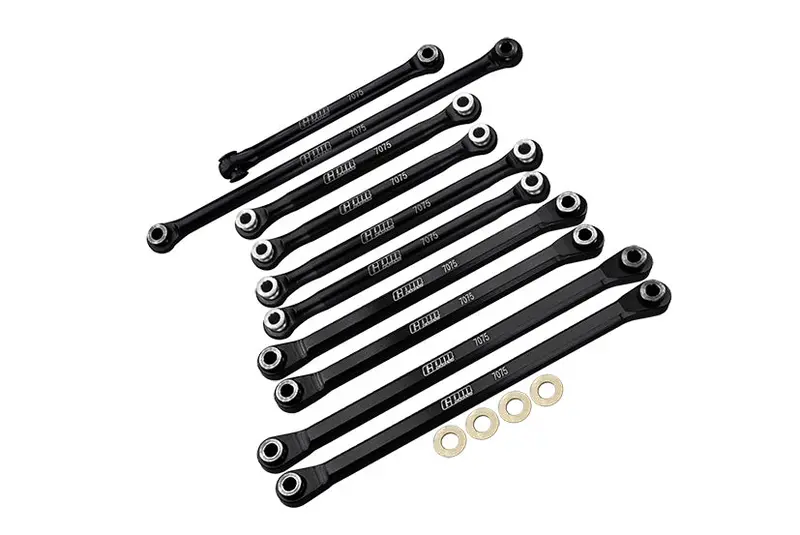 Axial 1/18 Utb18 Capra 4Wd Unlimited Trail Buggy Axi01002 Aluminum 7075-T6 Front & Rear Chassis Links Parts Tree + Front Steering Link Rod - Black 1