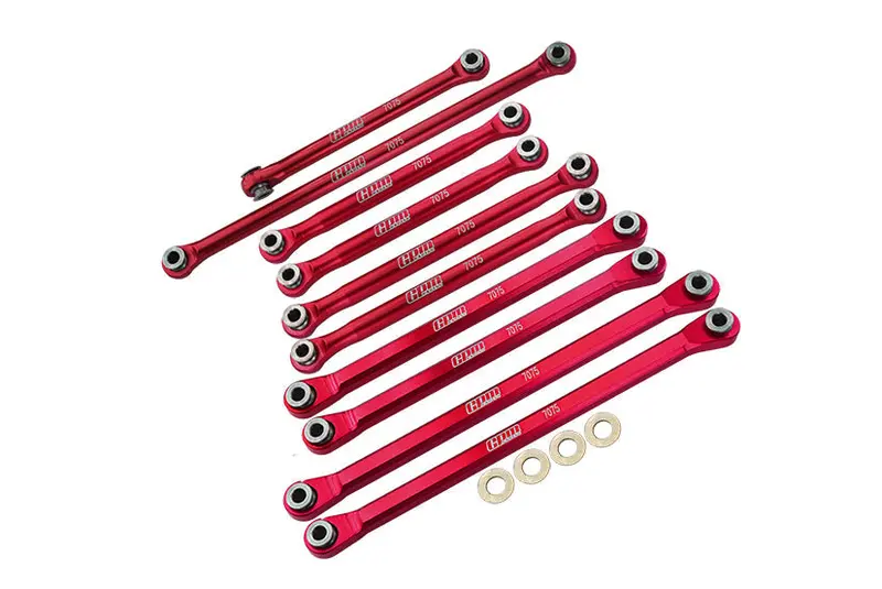 Axial 1/18 Utb18 Capra 4Wd Unlimited Trail Buggy Axi01002 Aluminum 7075-T6 Front & Rear Chassis Links Parts Tree + Front Steering Link Rod - Red 1