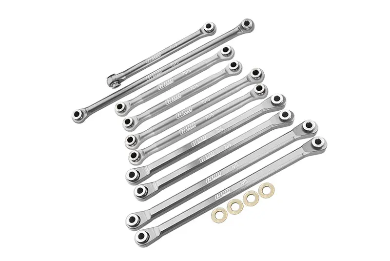 Axial 1/18 Utb18 Capra 4Wd Unlimited Trail Buggy Axi01002 Aluminum 7075-T6 Front & Rear Chassis Links Parts Tree + Front Steering Link Rod - Silver 1